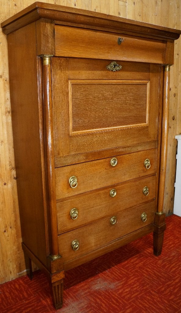 Antiek Empire Strak eiken klep secretaire buro klepbureau Ar, Ophalen of Verzenden, Gebruikt, Antiek, Empire, Vintage, Antiques, Meubelstijl, keizerrijk,