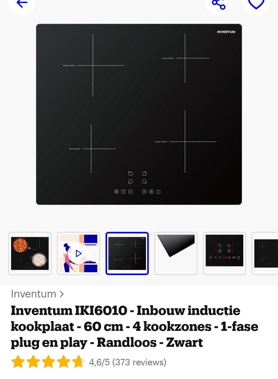 Inventum IKI6010 Inbouw inductiekookplaat - 60 cm, Ophalen, 4 kookzones, Zo goed als nieuw, Inbouw
