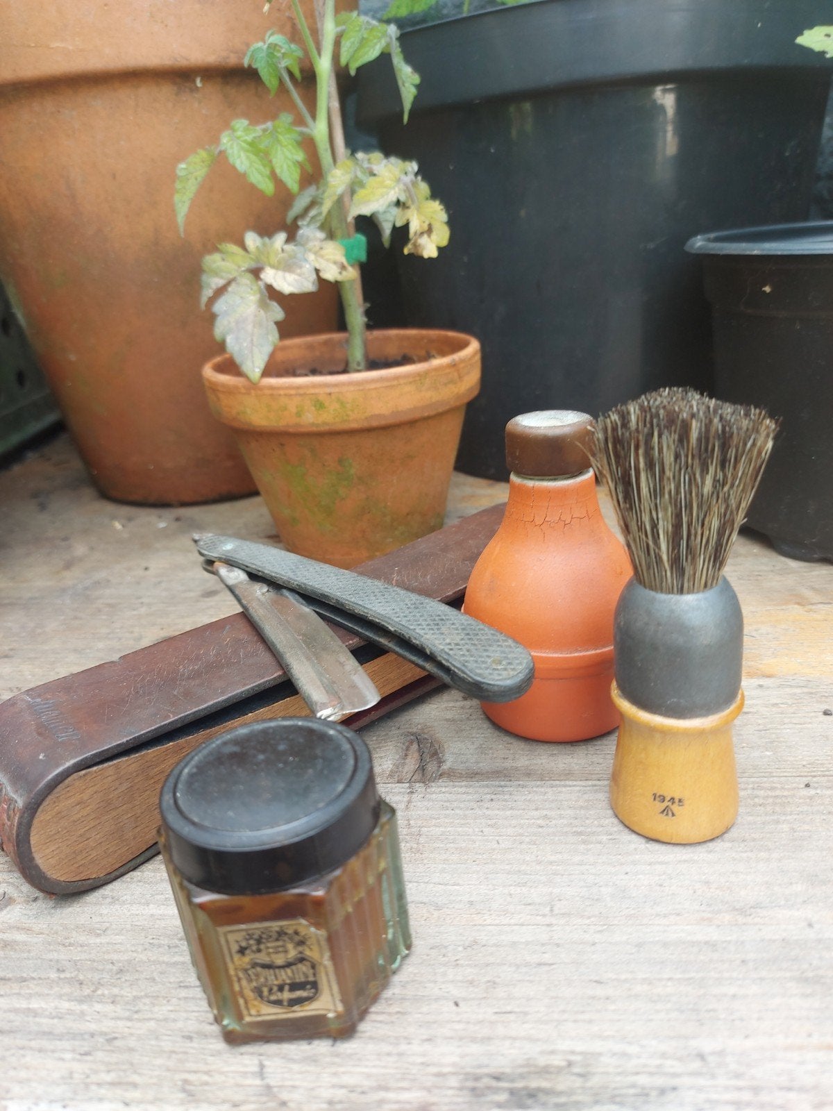 Antieke scheerset van 5 items, Antiek en Kunst, Ophalen of Verzenden