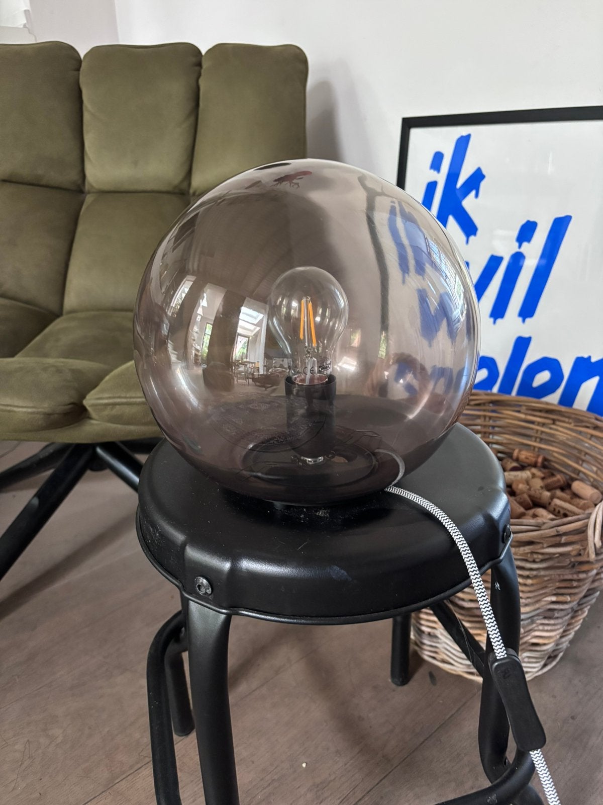 IKEA Tafellamp Fado, grijs, 25 cm gerookt glas, Led-lamp, Gebruikt, ., .