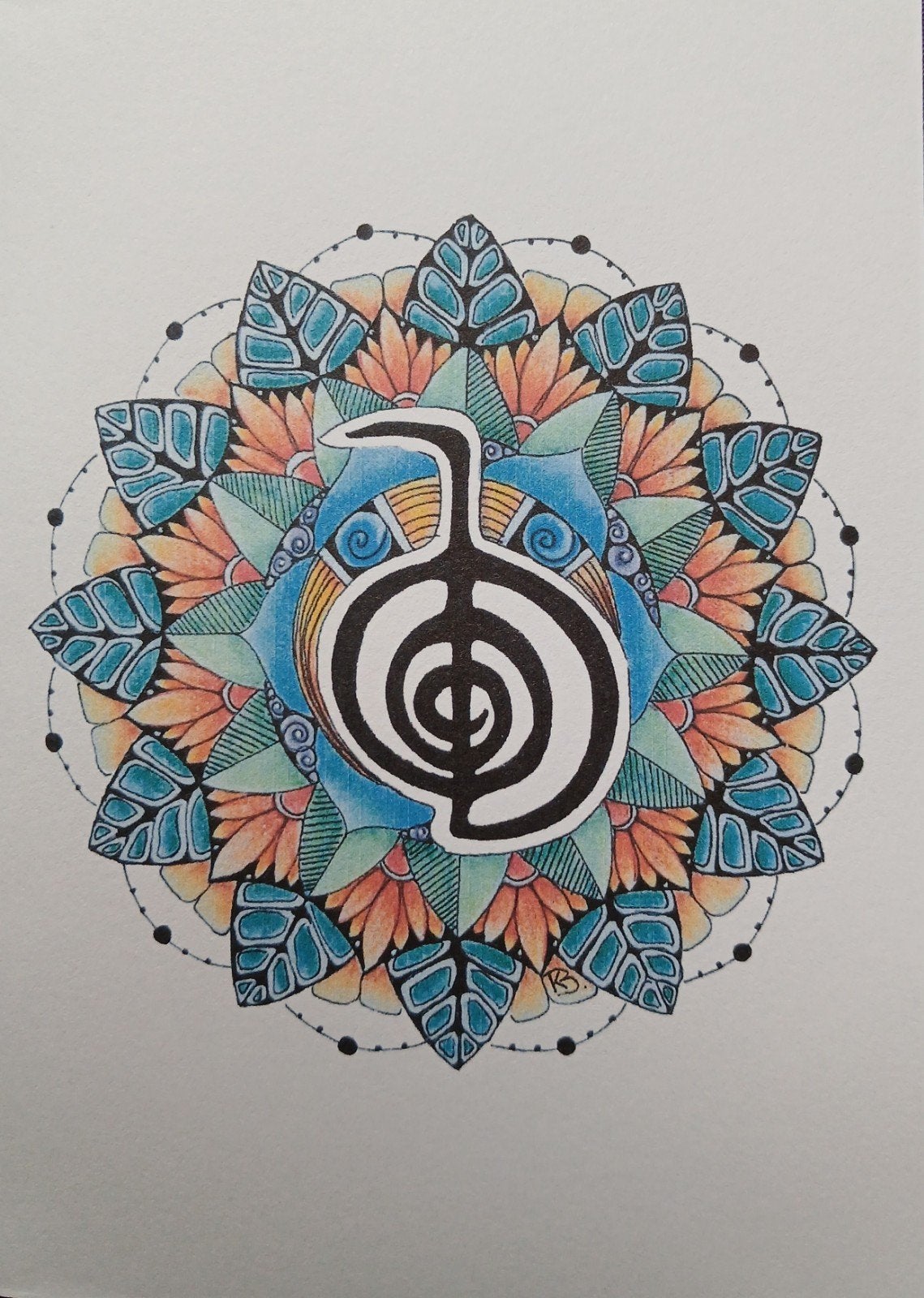 Mandala wenskaart Reiki "Cho Ku Rei", blanco binnenkant, Verzenden, Nieuw, Overige thema's