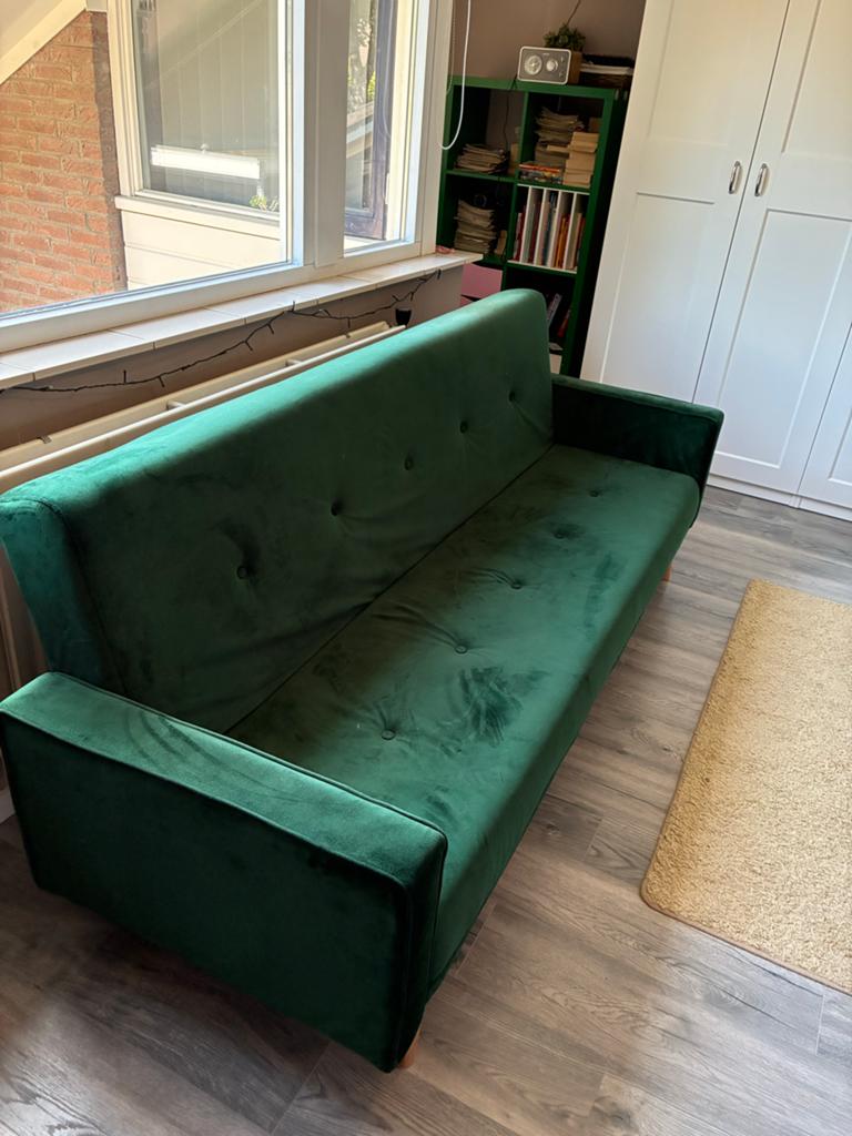 Groene fluwelen slaapbank - gebruikt, Ophalen, Gebruikt, Groen, Overige maten