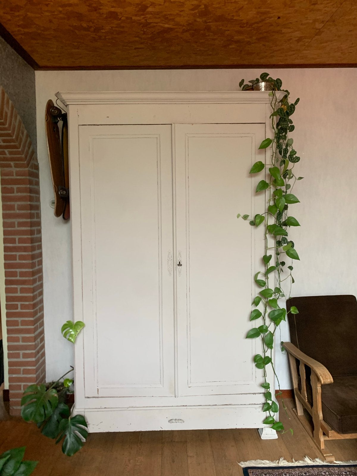 Antieke franse armoire  - Wit, 2-deurs, Ophalen