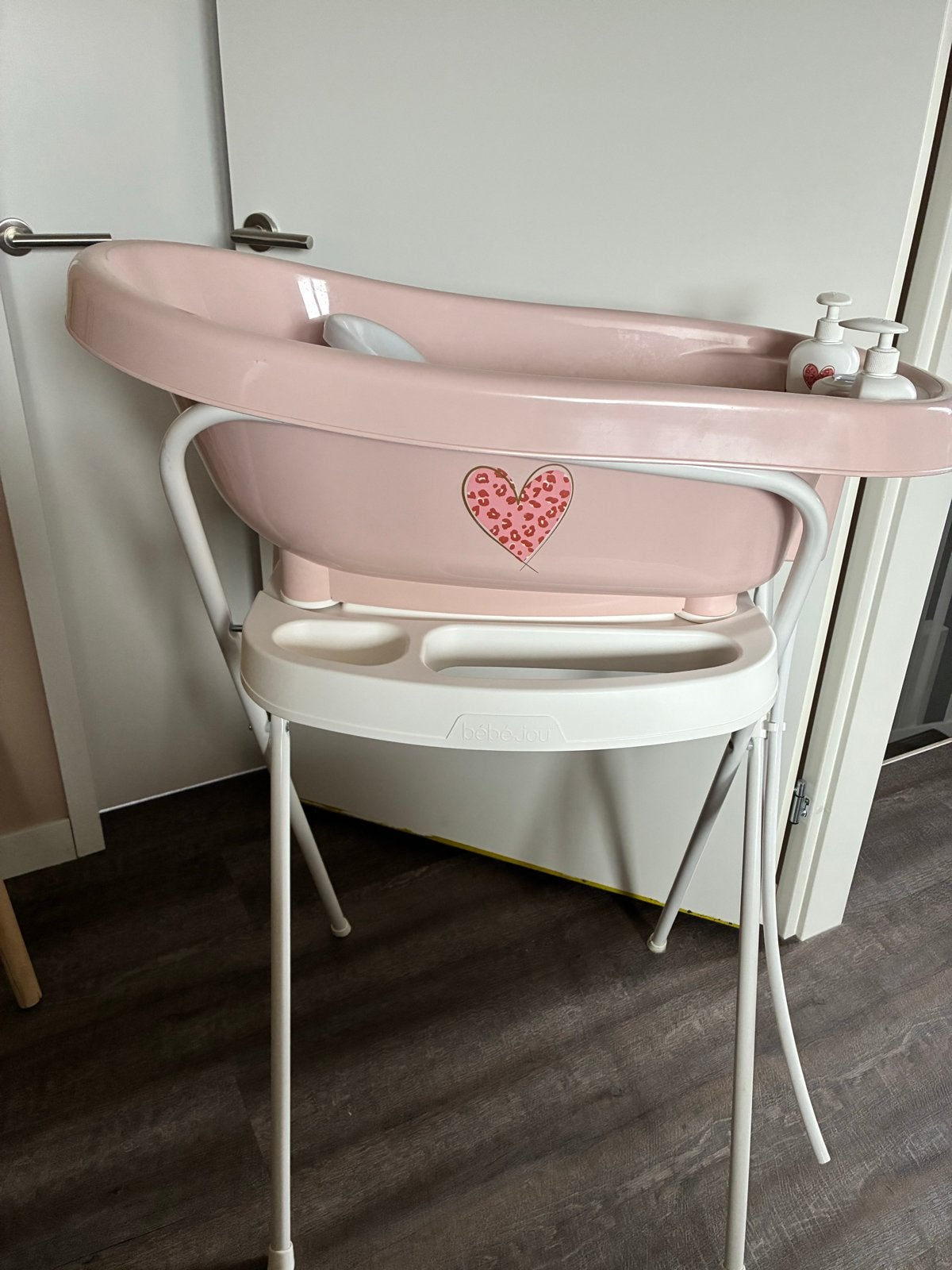 Bébé-jou babybadje met standaard en thermometer, Ophalen, Zo goed als nieuw, Badje, Bébé-jou