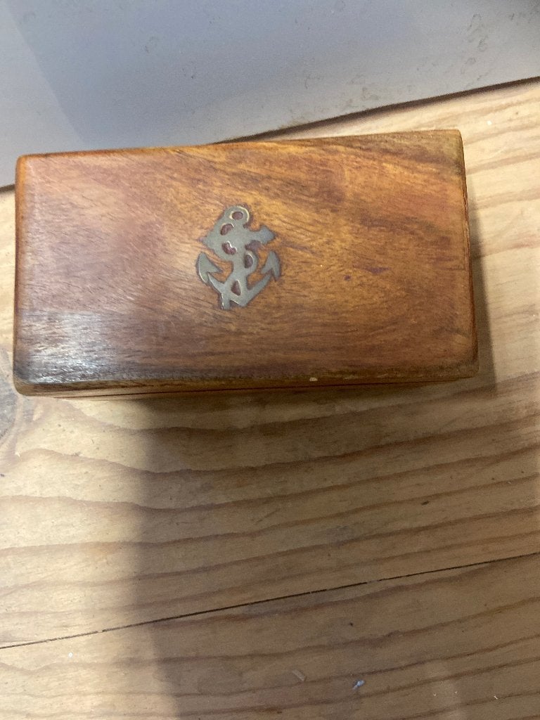 Houten sieradendoosje met anker, Huis en Inrichting, Woonaccessoires | Kisten, Minder dan 50 cm, Minder dan 50 cm, Zo goed als nieuw