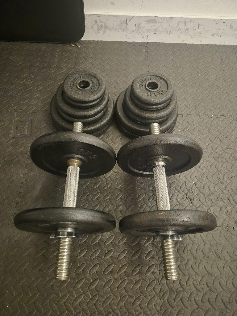 Halterset – 50 kg totaal, Sport en Fitness, Fitnessmaterialen, Ophalen, Gebruikt, Benen, Halterset