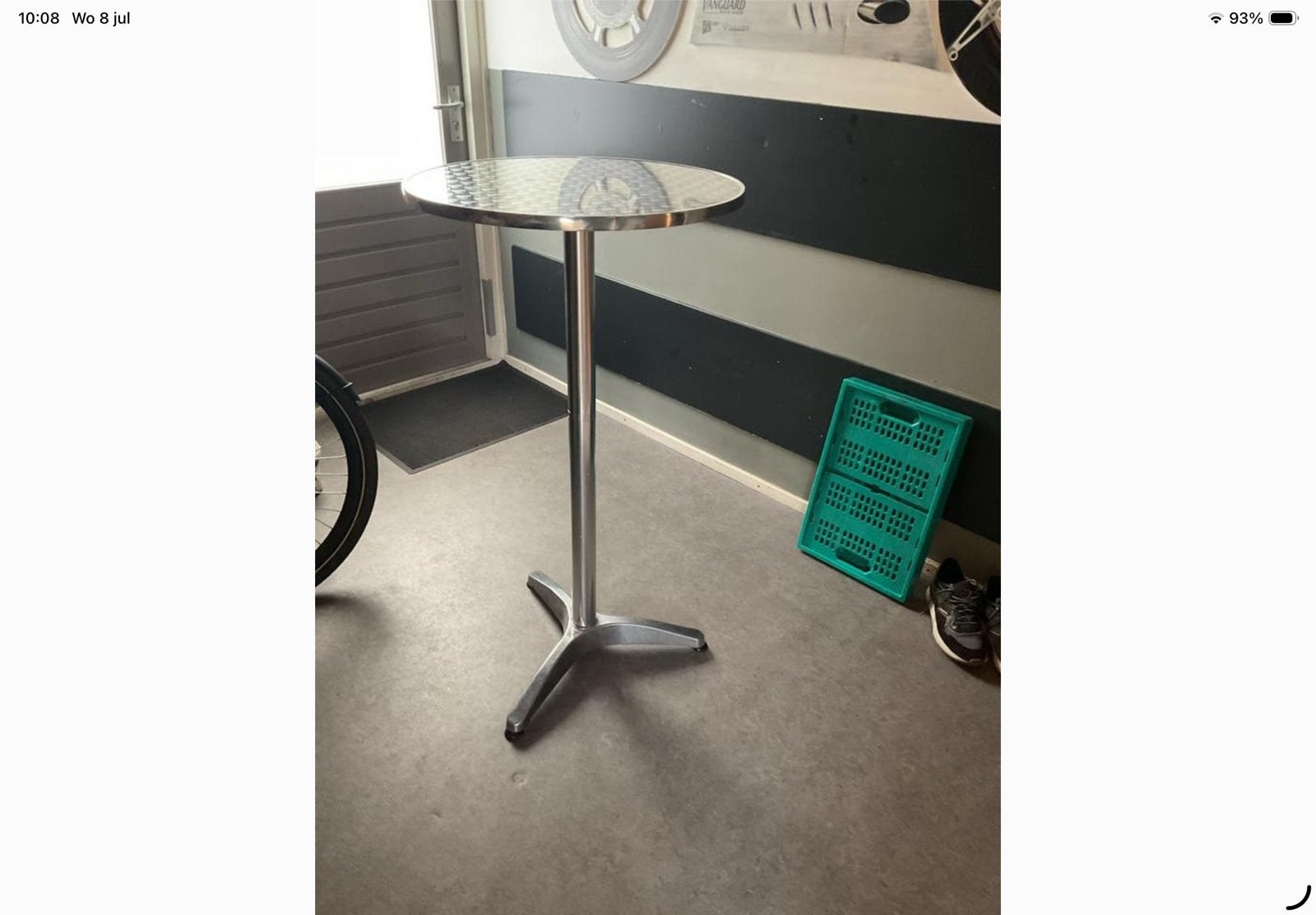 Zilverkleurige statafel met rond blad en patroon, Ophalen of Verzenden, Gebruikt
