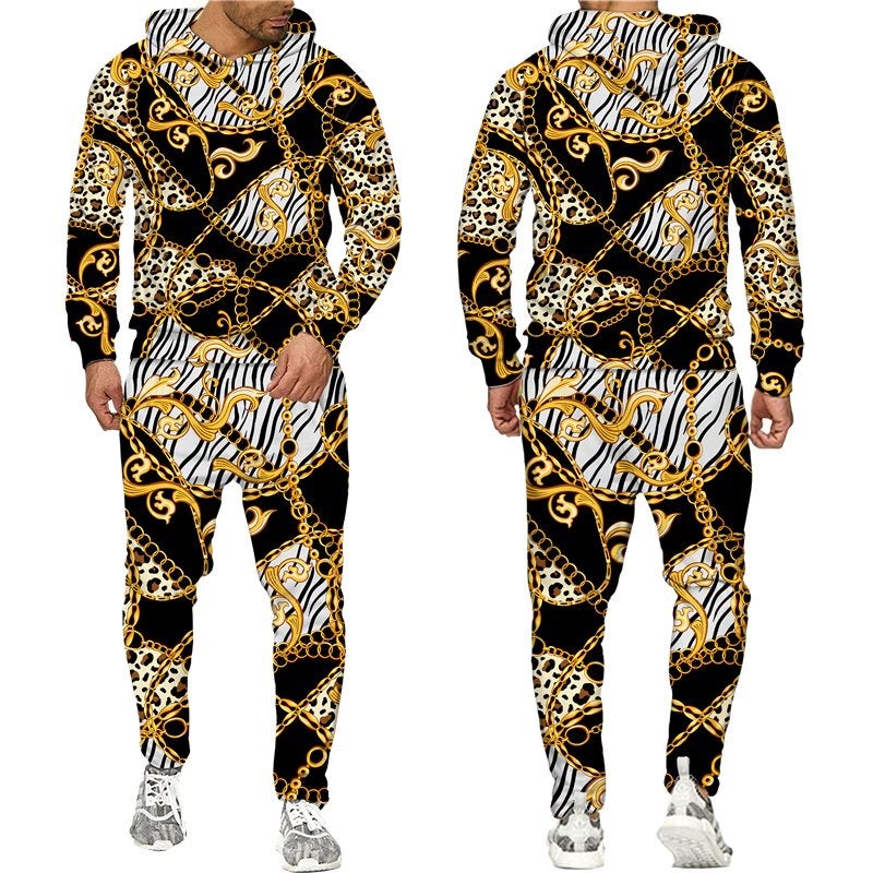 Heren barok joggingpak 2 / zwart gouden luxe trainingspak, Nieuw, Overige maten, Algemeen, Meerkleurig