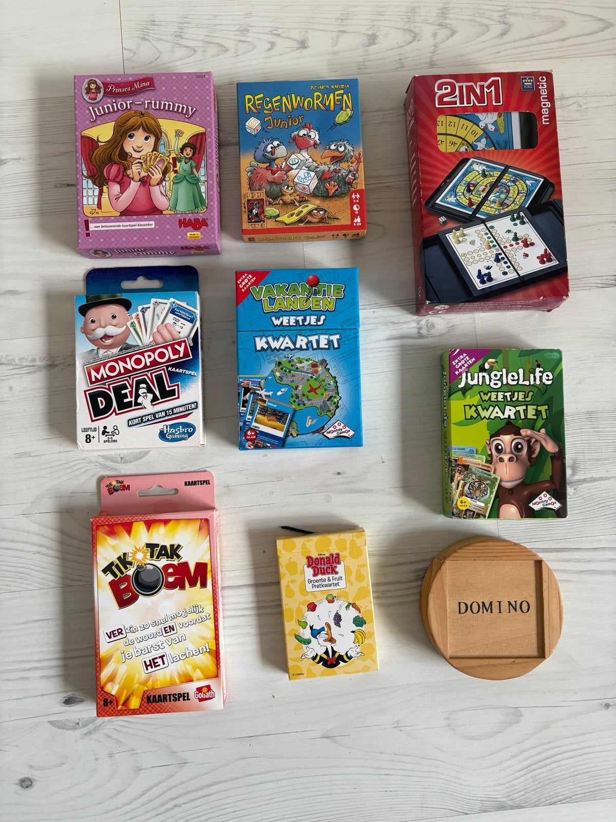 Pakket kinderspellen en reissets: Monopoly Deal, Regenwormen, Hobby en Vrije tijd, Een of twee spelers, Ophalen of Verzenden, Gebruikt