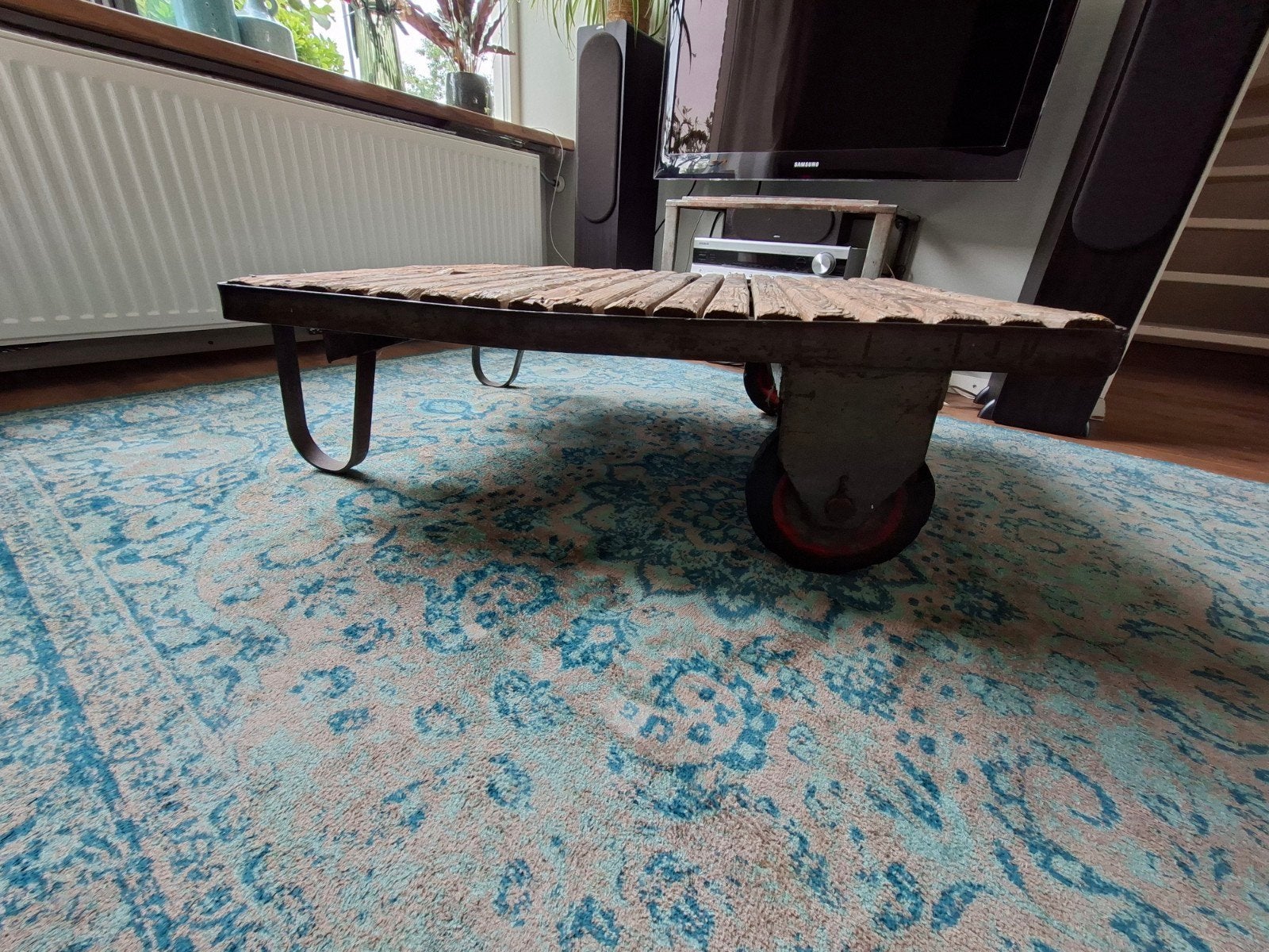 Industriële vintage salontafel | pallettafel, Huis en Inrichting, Gebruikt, 50 tot 100 cm, 50 tot 100 cm, Industrieel, Vintage
