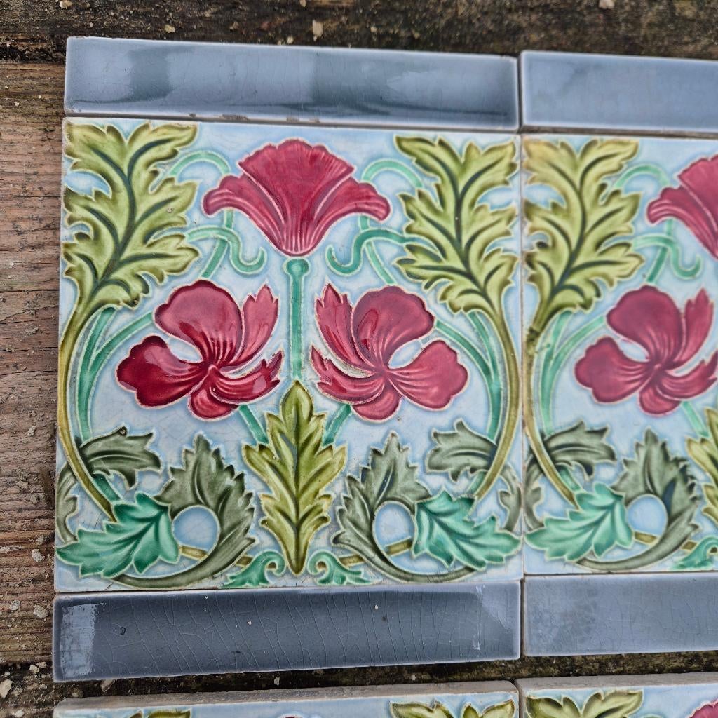 114 Art nouveau tegels Saint Amand rode klaprozen, Ophalen