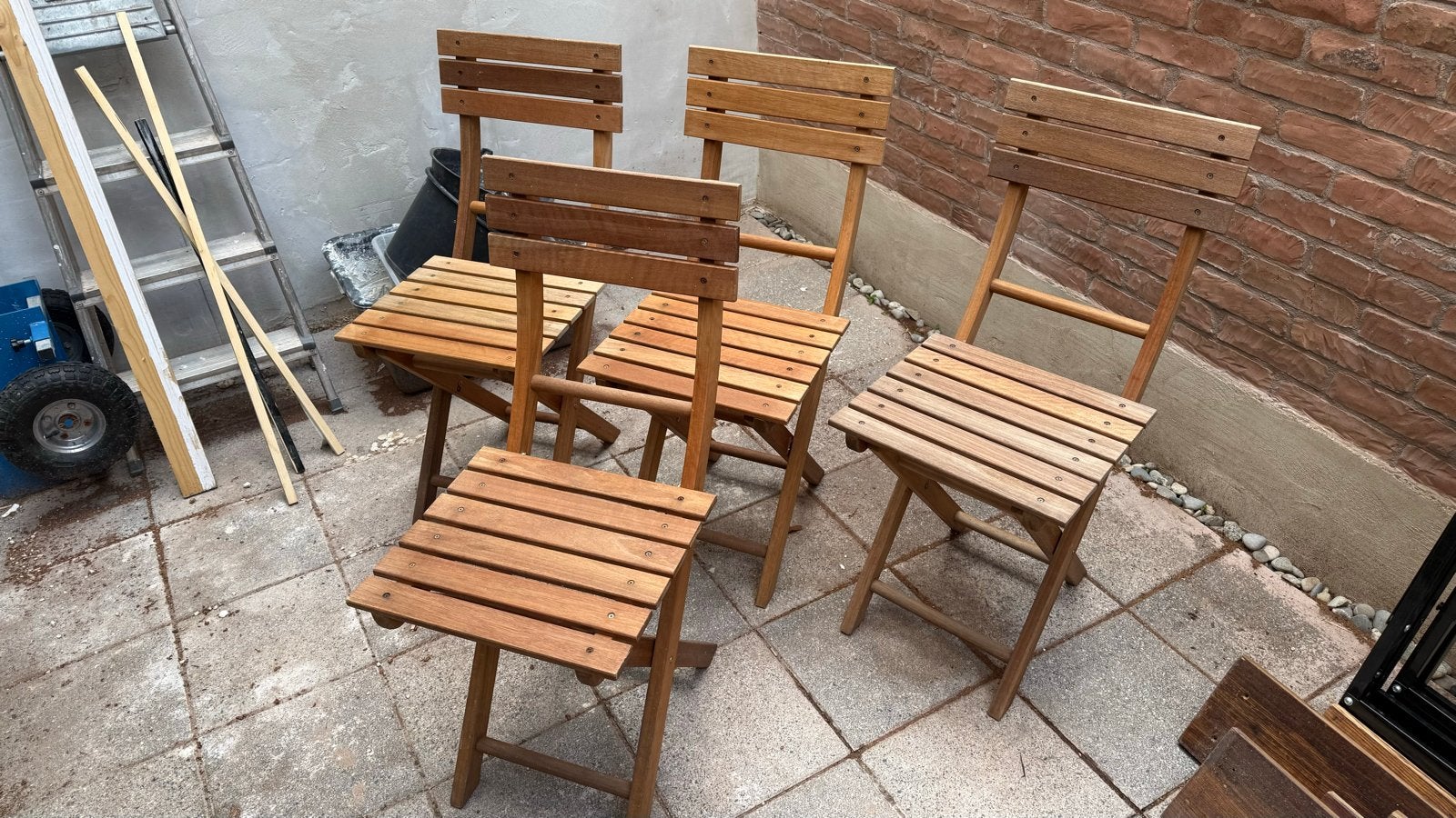 Set van 4 hardhouten klapstoelen tuinstoelen, Ophalen, Gebruikt, Bruin, Vier
