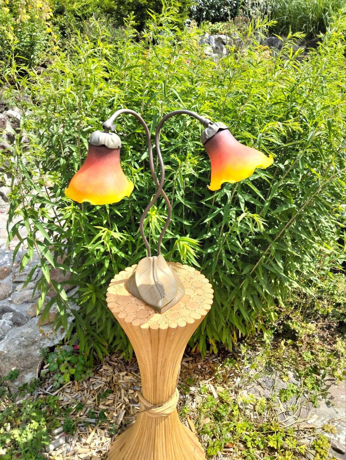 Art Nouveau Lelie Tafellamp in Tiffany Stijl - Amber Bloemen, Ophalen