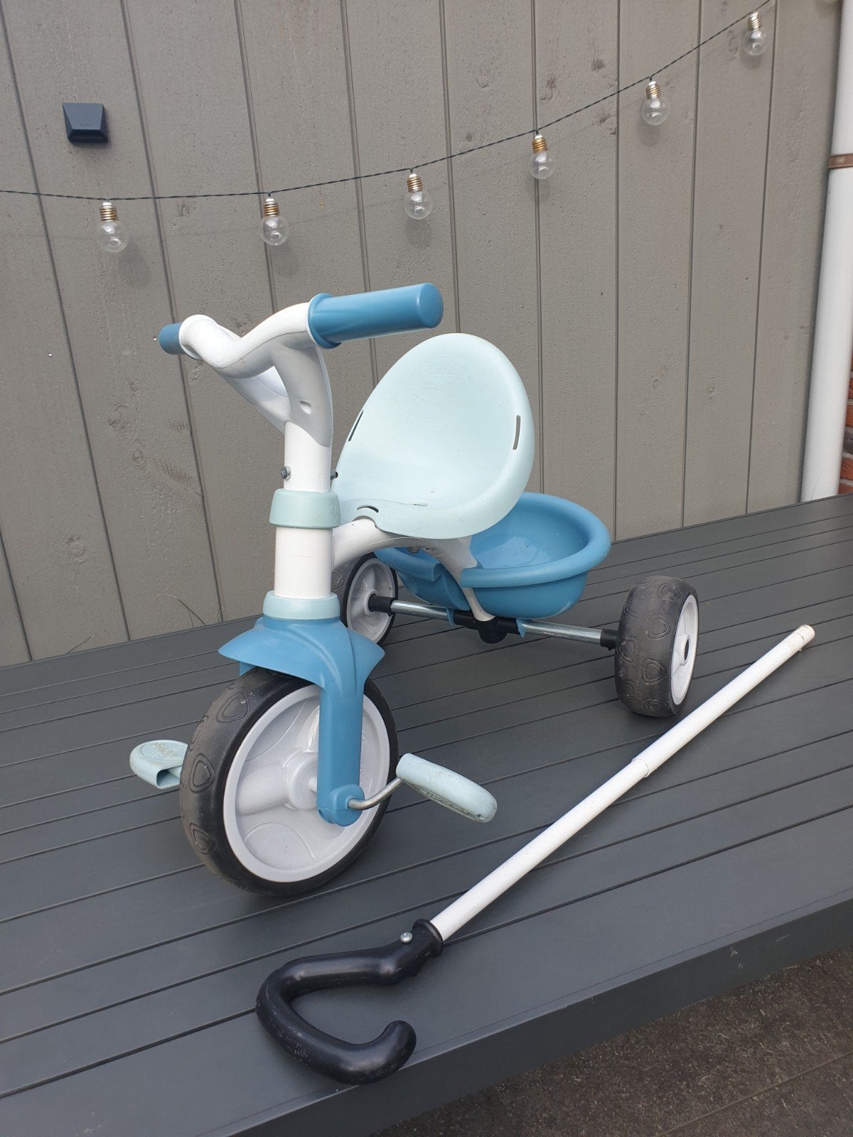 Smoby driewieler peuter zachtblauw, Ophalen of Verzenden, Duwstang