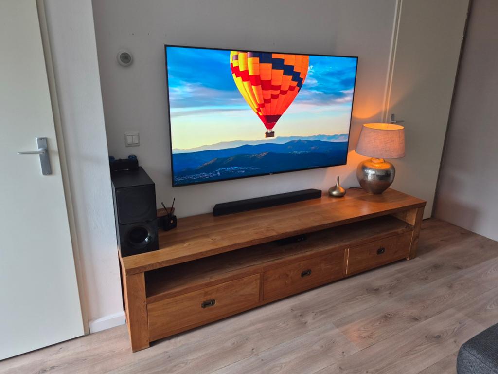Massief Teakhouten Dressoir / TV Meubel - Bali Import, Teakhout, Ophalen of Verzenden, Zo goed als nieuw, 200 cm of meer