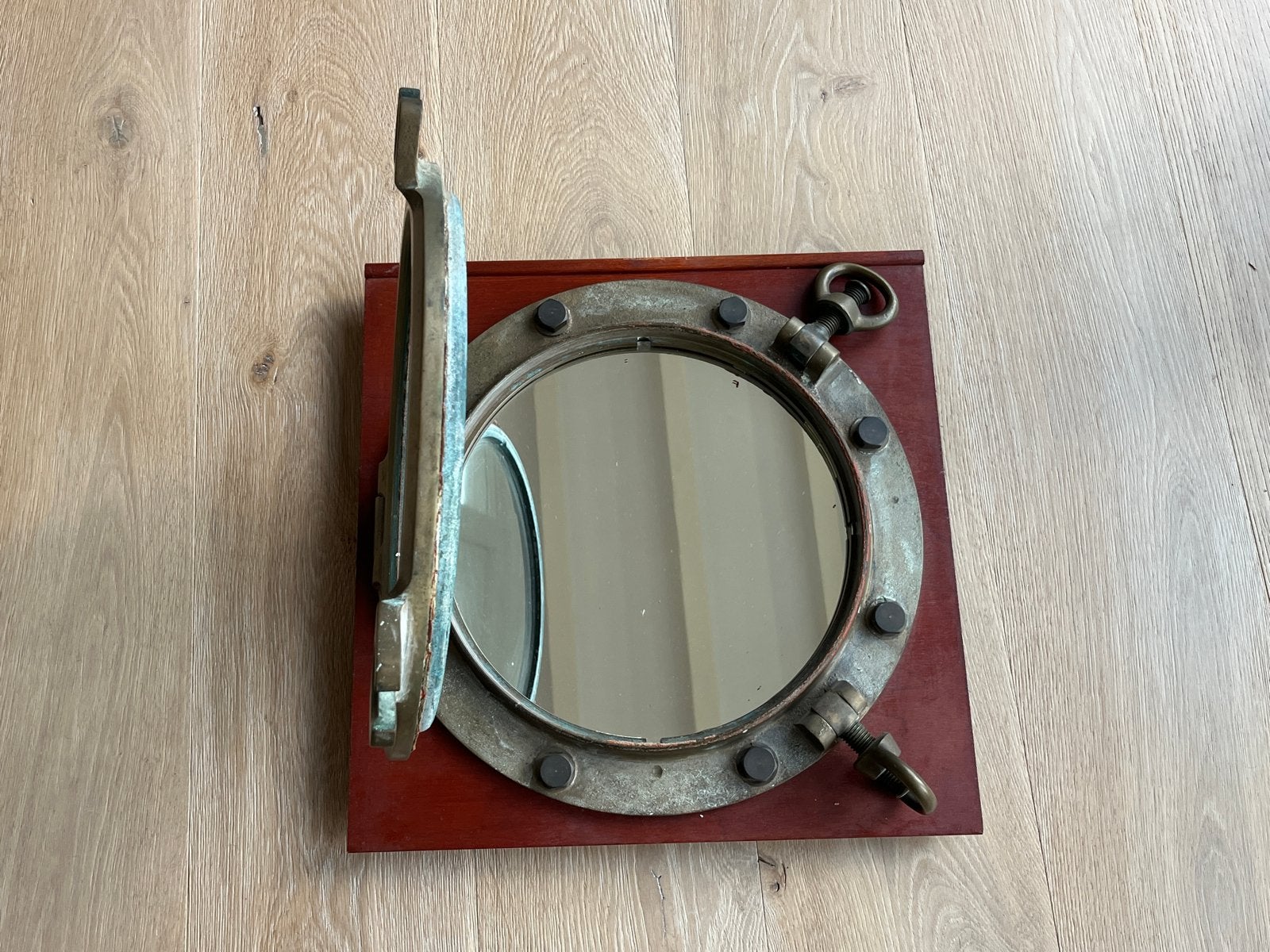 Antiek scheepsraam/patrijspoort met spiegel, Ophalen, Rond, Minder dan 50 cm, Minder dan 100 cm