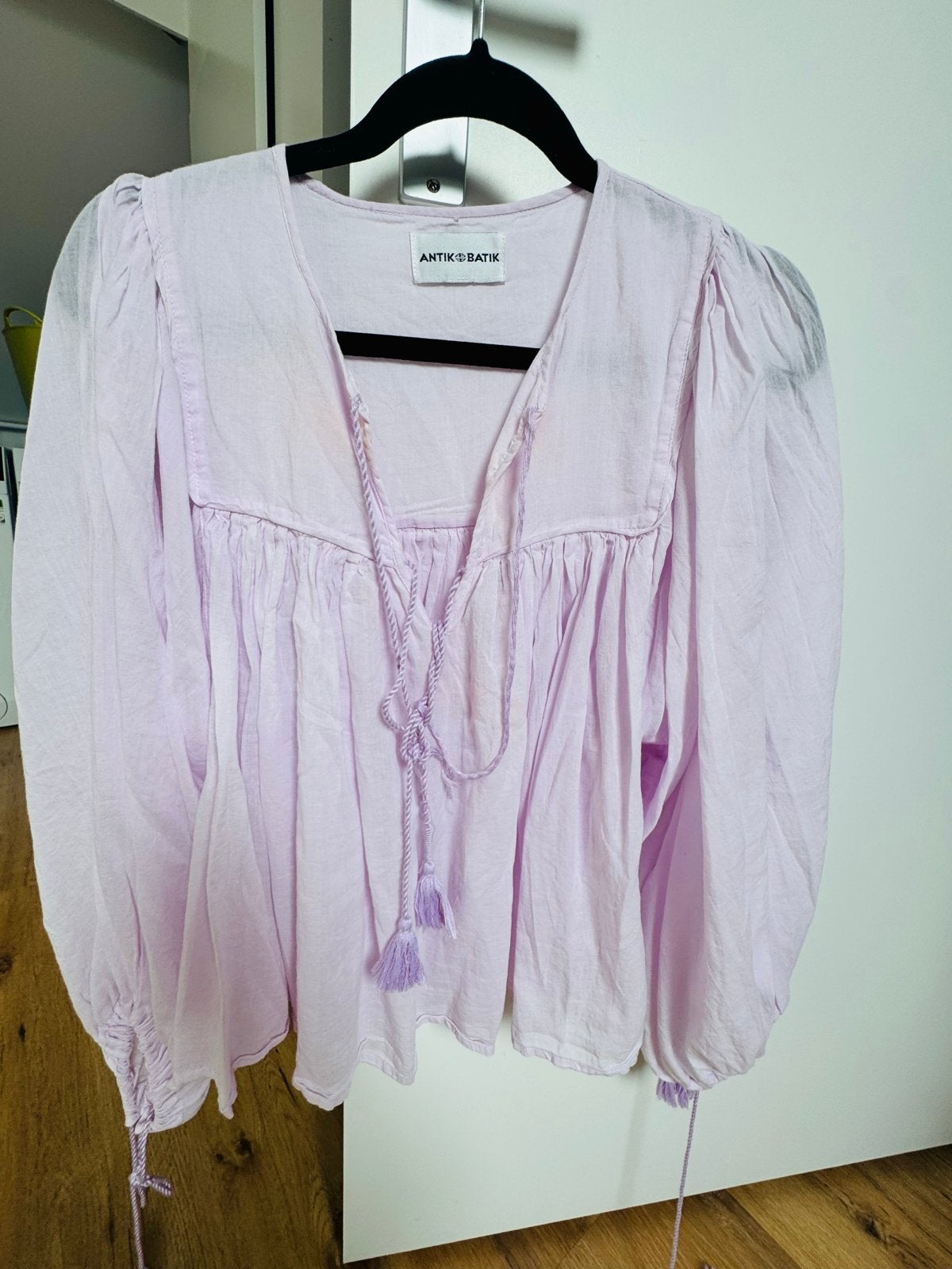 Antik Batik blouse lila met pofmouwen, Ophalen of Verzenden, Zo goed als nieuw, Maat 38/40 (M), Paars