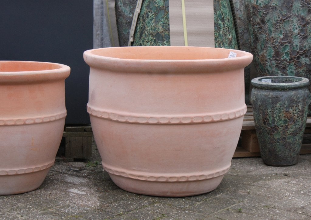 Ronde terracotta bloempotten Greek (4 maten) terras tuin, Tuin en Terras, Ophalen, 40 cm of meer, Rond, Nieuw