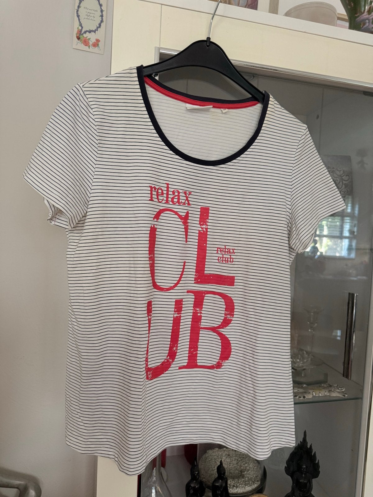 Ringella T-shirt met strepen en 'relax club' maat 44, Wit, Maat 42/44 (L), Ophalen of Verzenden, Zo goed als nieuw