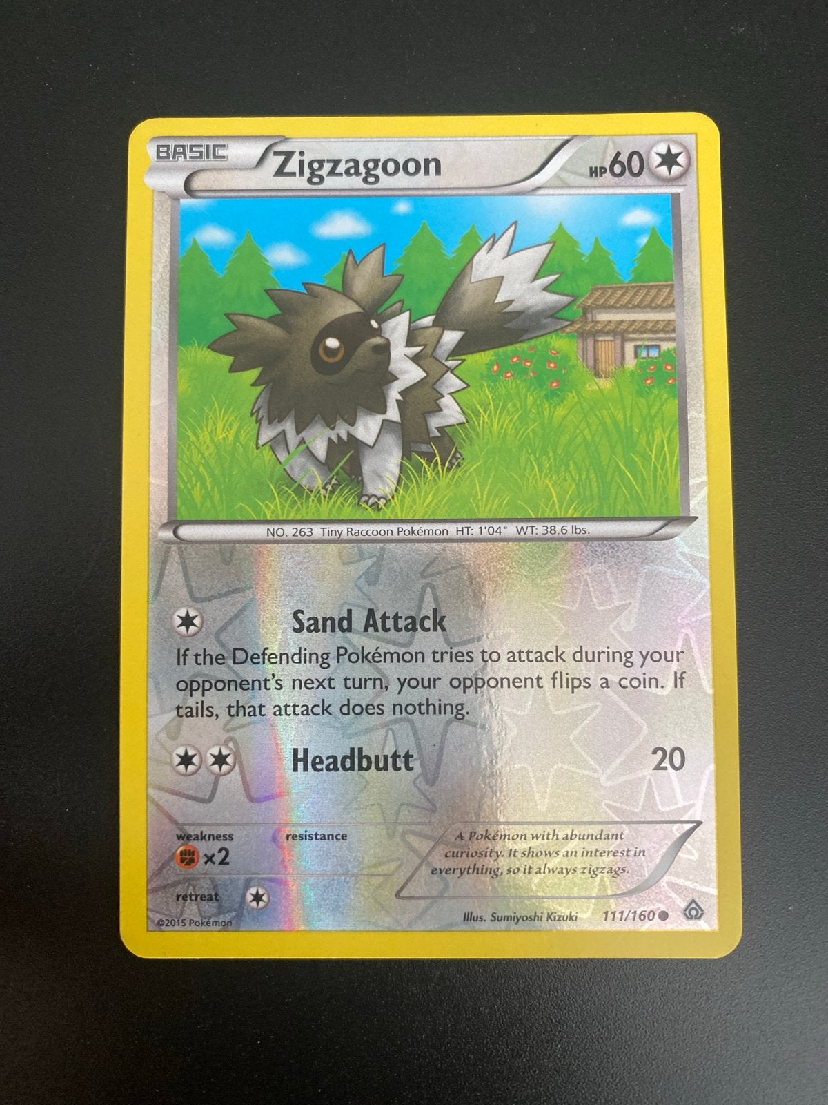 Zigzagoon 111/160 Rev. Holo XY Primal Clash (2015) NM!, Ophalen of Verzenden, Zo goed als nieuw, Losse kaart, Foil