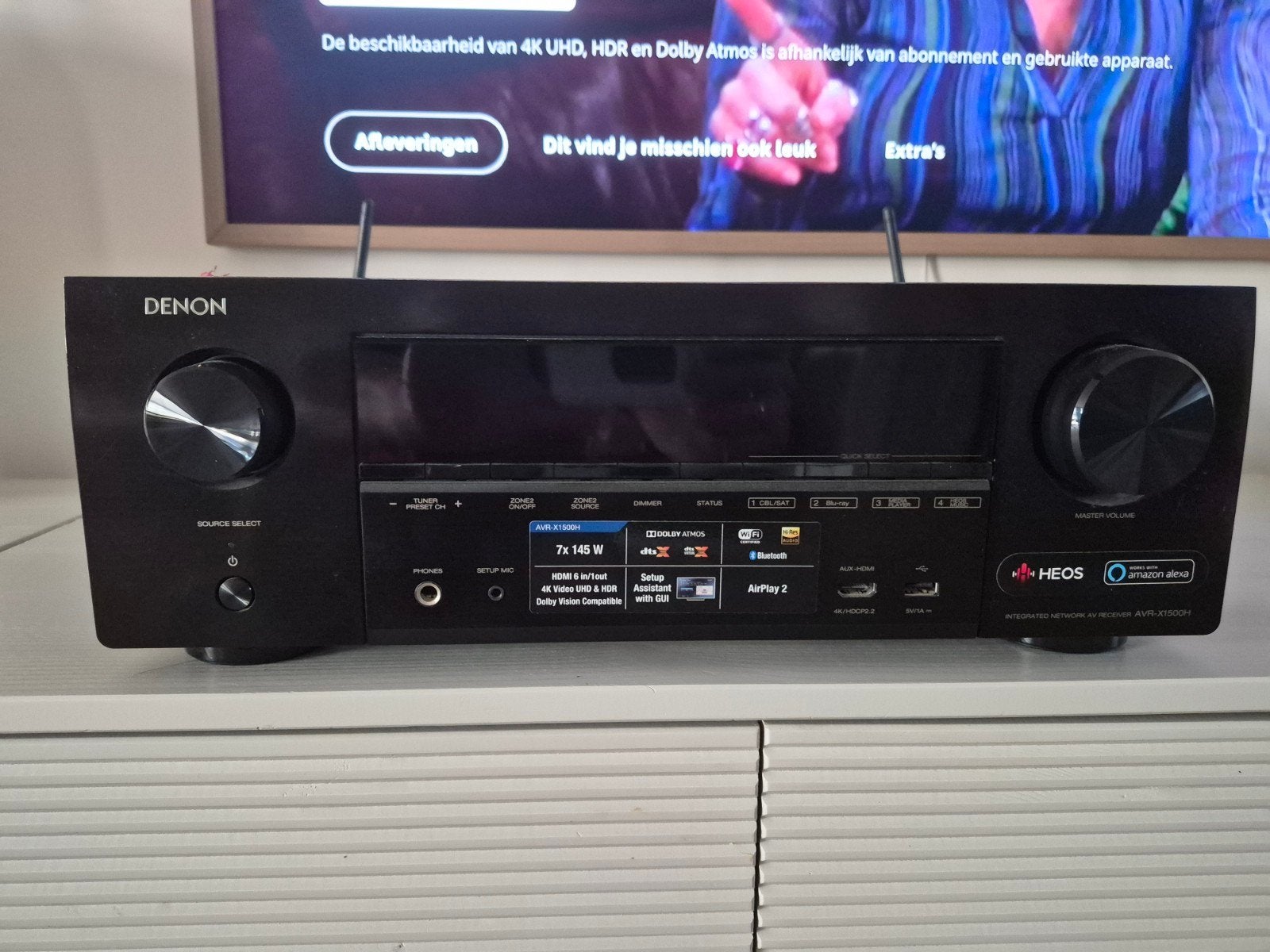 Denon 7.2 4K dolby atmos receiver met HEOS en phono ingang, Ophalen, Denon, Zo goed als nieuw, 120 watt of meer