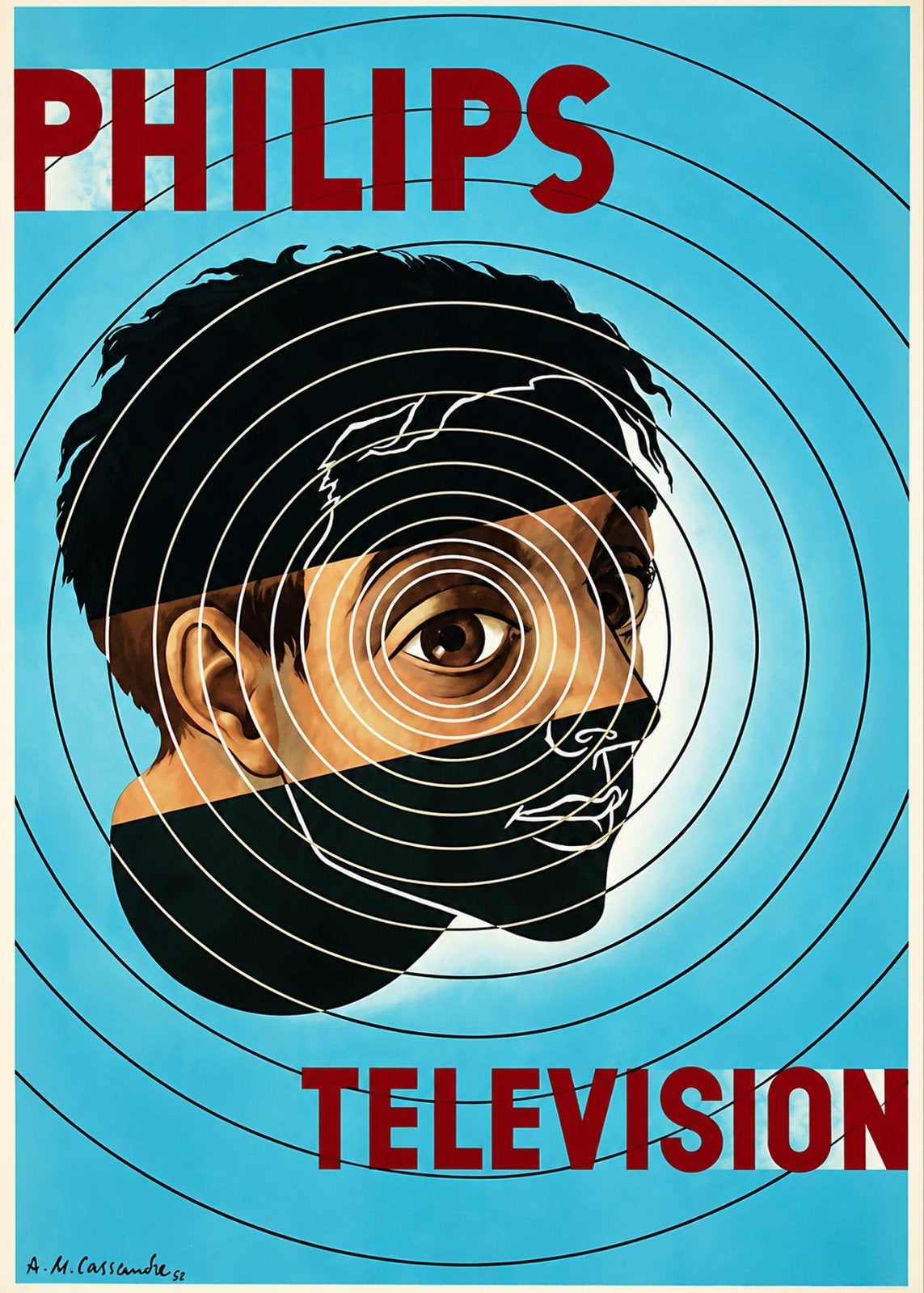 Vintage Philips Televisie Poster - A.M. Cassandre '52, Rechthoekig Staand, Ophalen of Verzenden, Zo goed als nieuw, A1 t/m A3