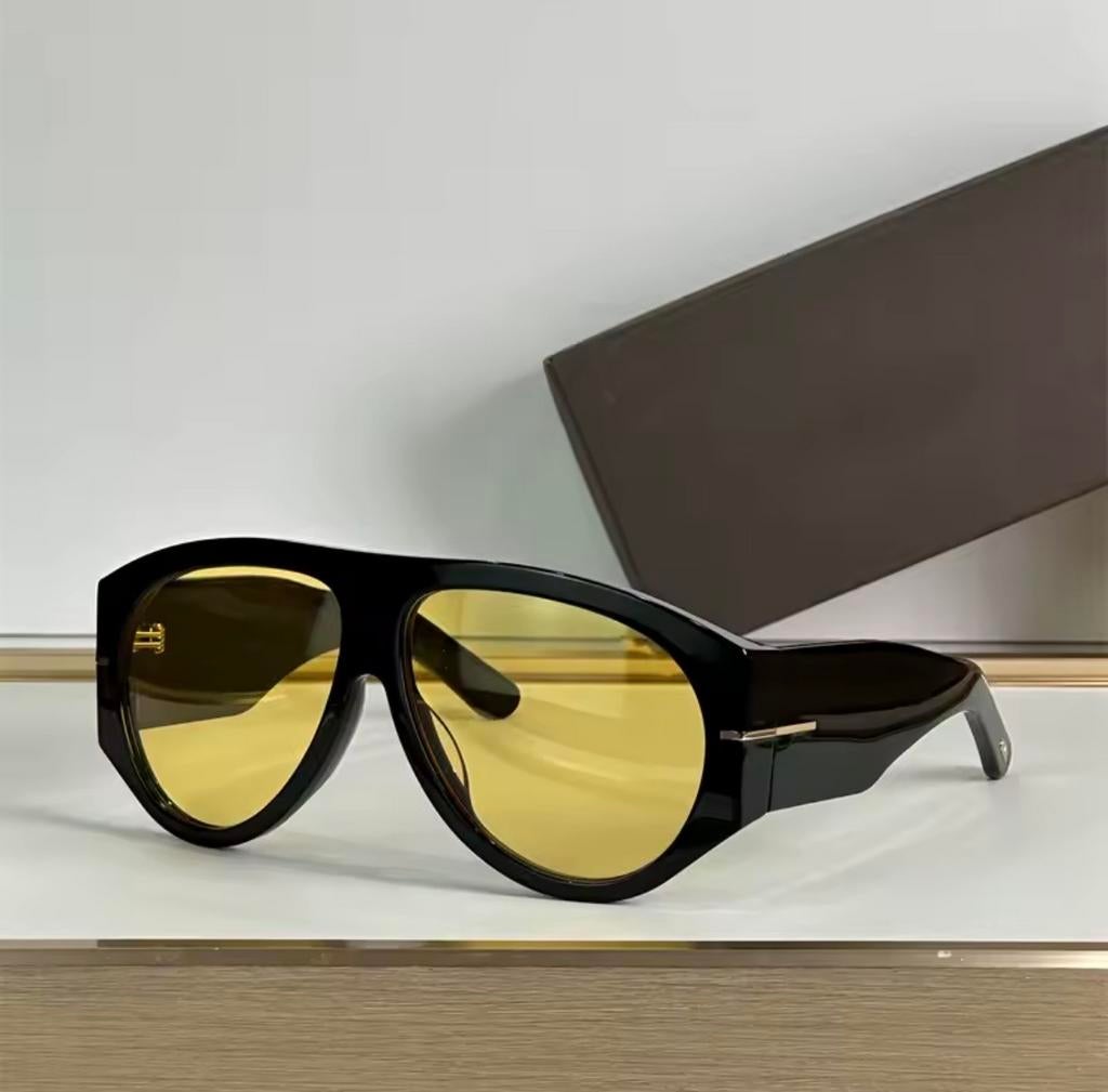 Oversized Aviator Zonnebril – Zwart met Gele Glazen, Overige merken, Zonnebril, Verzenden, Zwart