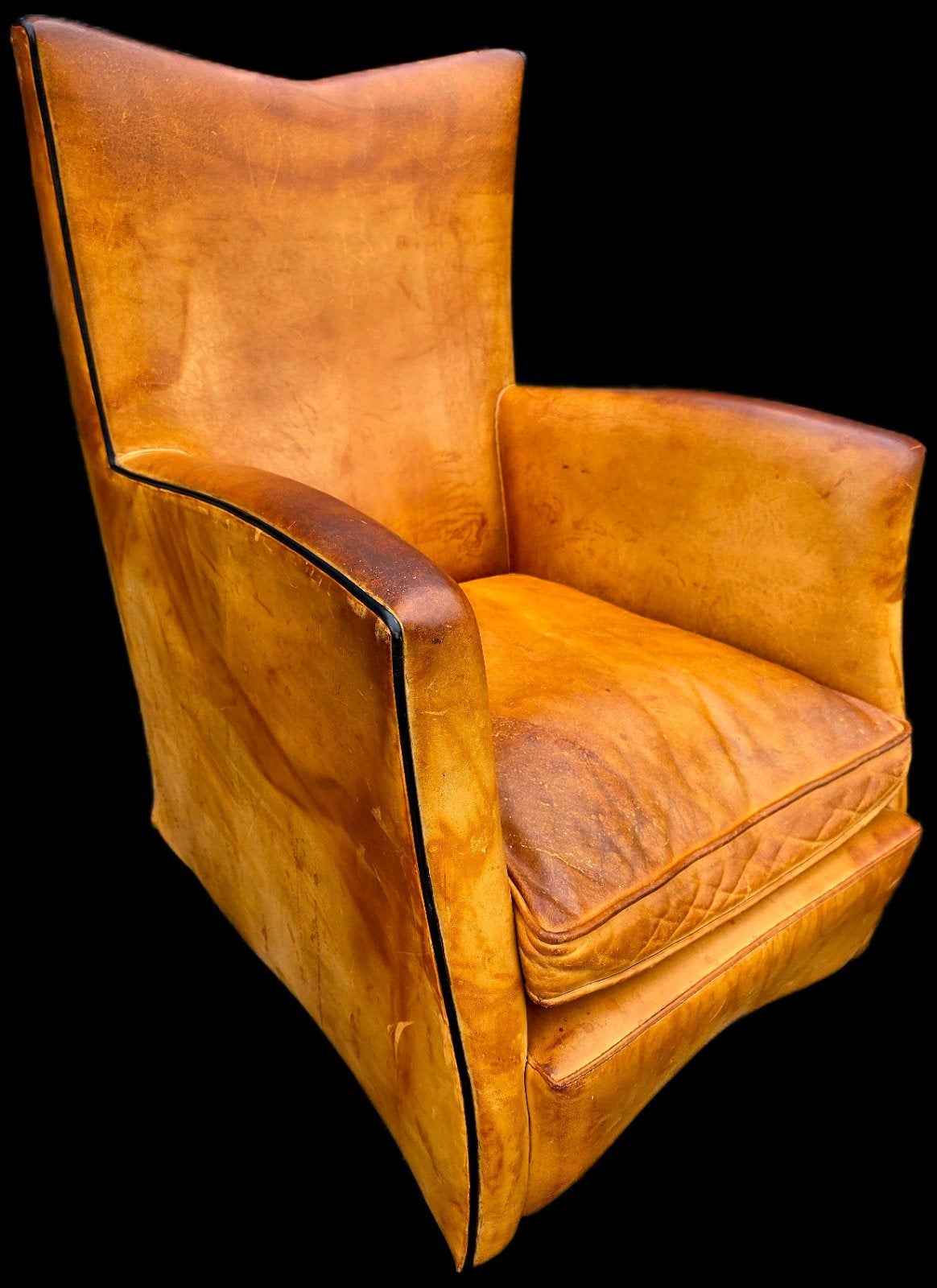 Vintage Leren Fauteuil - Cognac Kleur Bart van Bekhoven, Ophalen of Verzenden