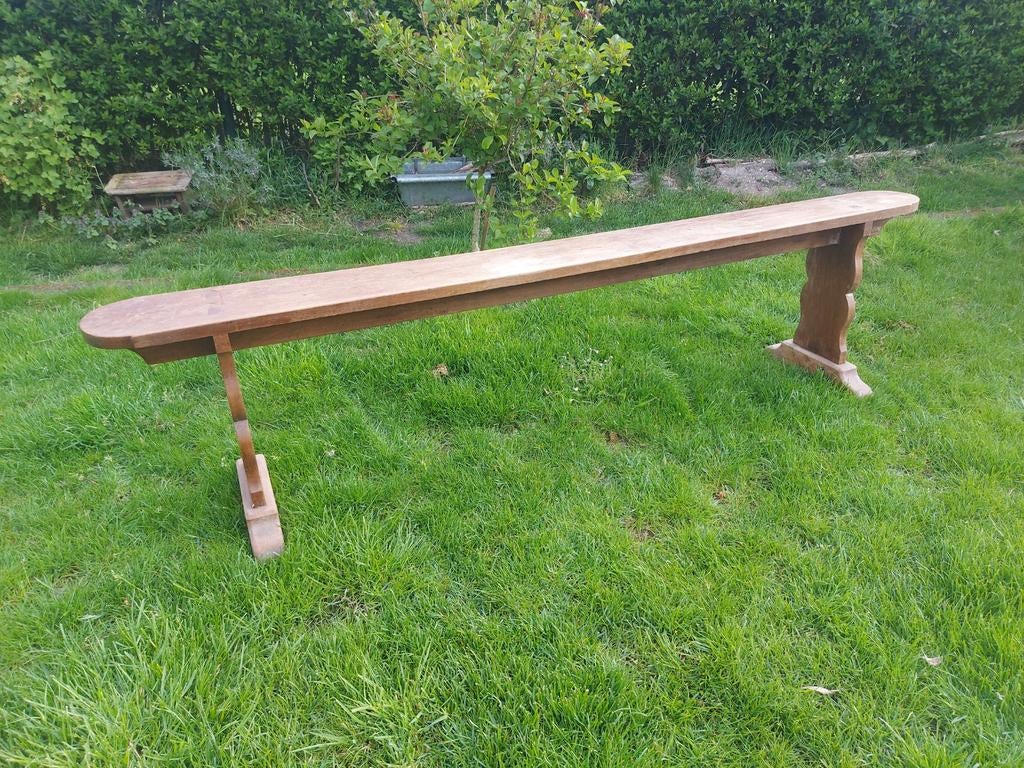Antieke houten bank kerkbank tuinbank 200 x 18 cm, Ophalen