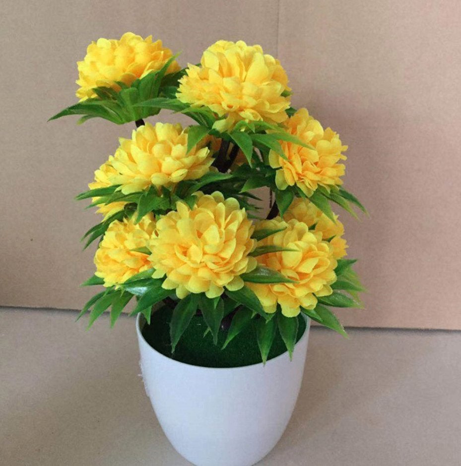 Gele Kunst Chrysanten Met Pot Bloemen Planten Kunstplant, Huis en Inrichting, Verzenden, Nieuw, Kunstbloem
