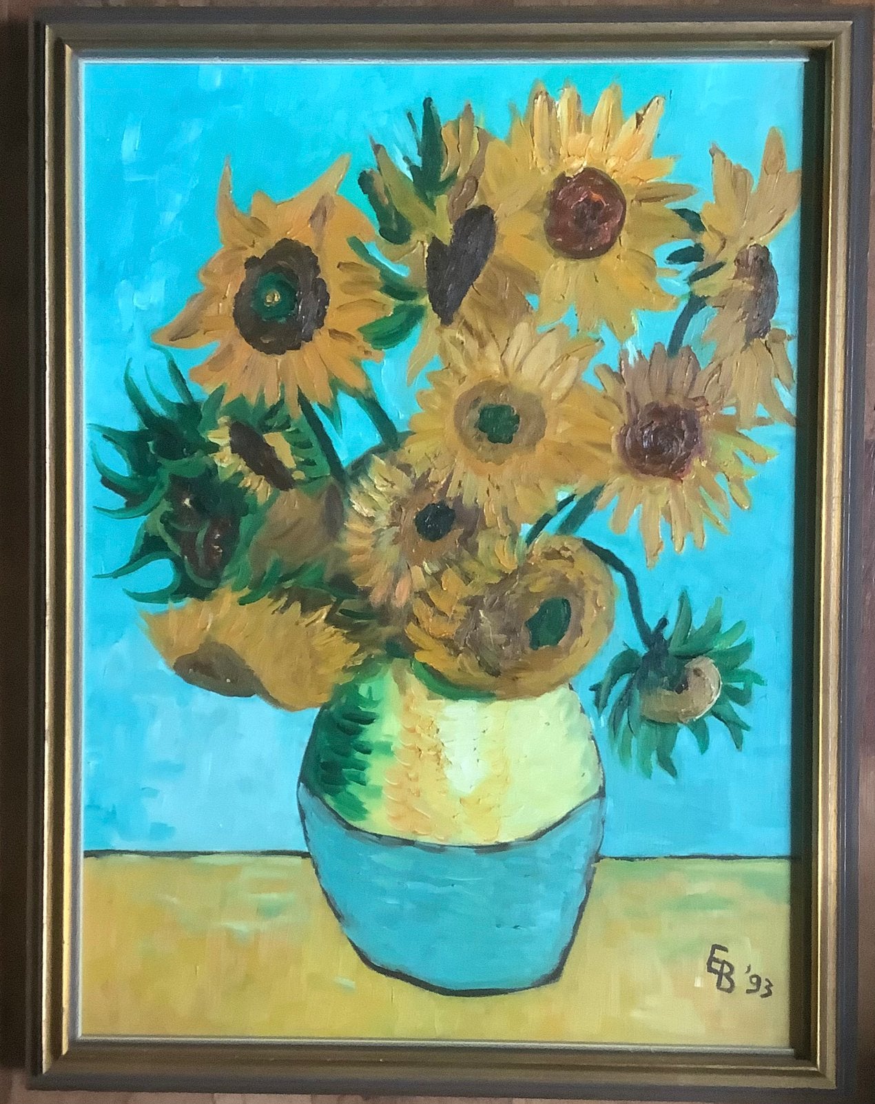 naar Vincent van Gogh, schilderij, zonnebloemen, vaas, kleur, Ophalen