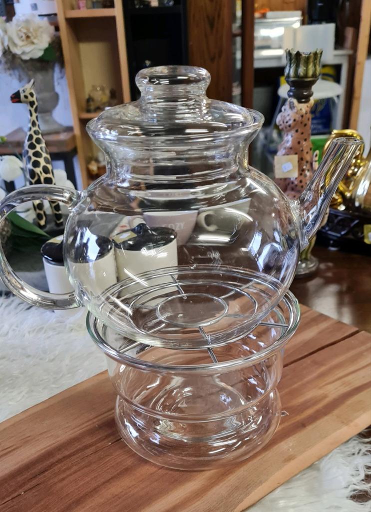 Glazen theepot met theelichtje, Theepot/fluitketel, Ophalen of Verzenden, Zo goed als nieuw, Glas