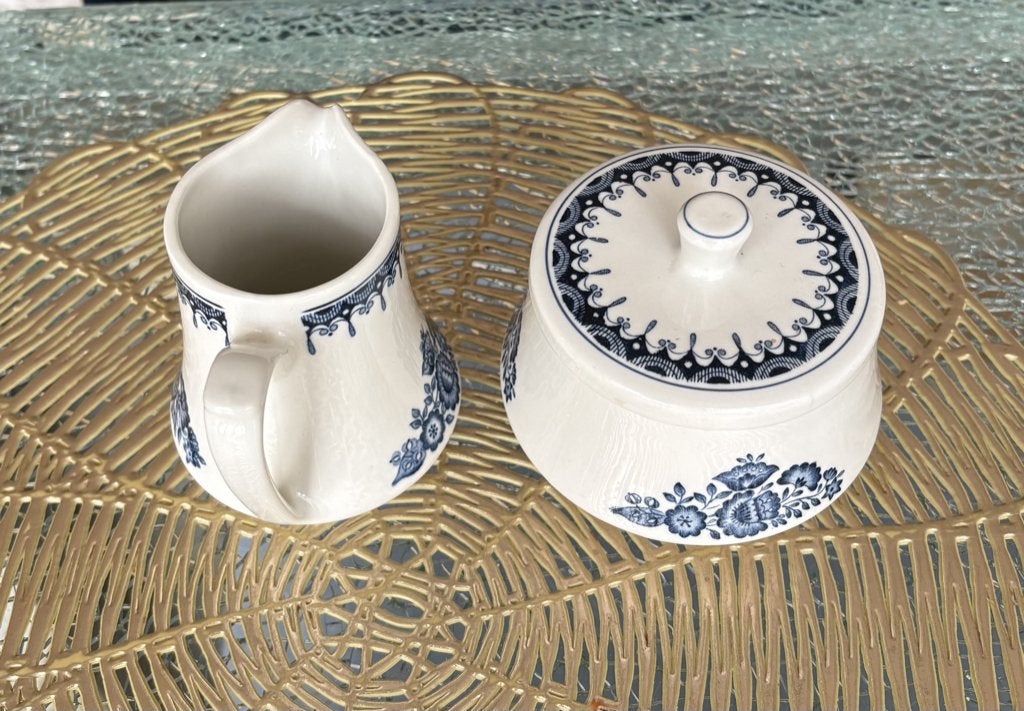 Vintage Delfts blauwe suikerpot en melkkan, Ophalen of Verzenden