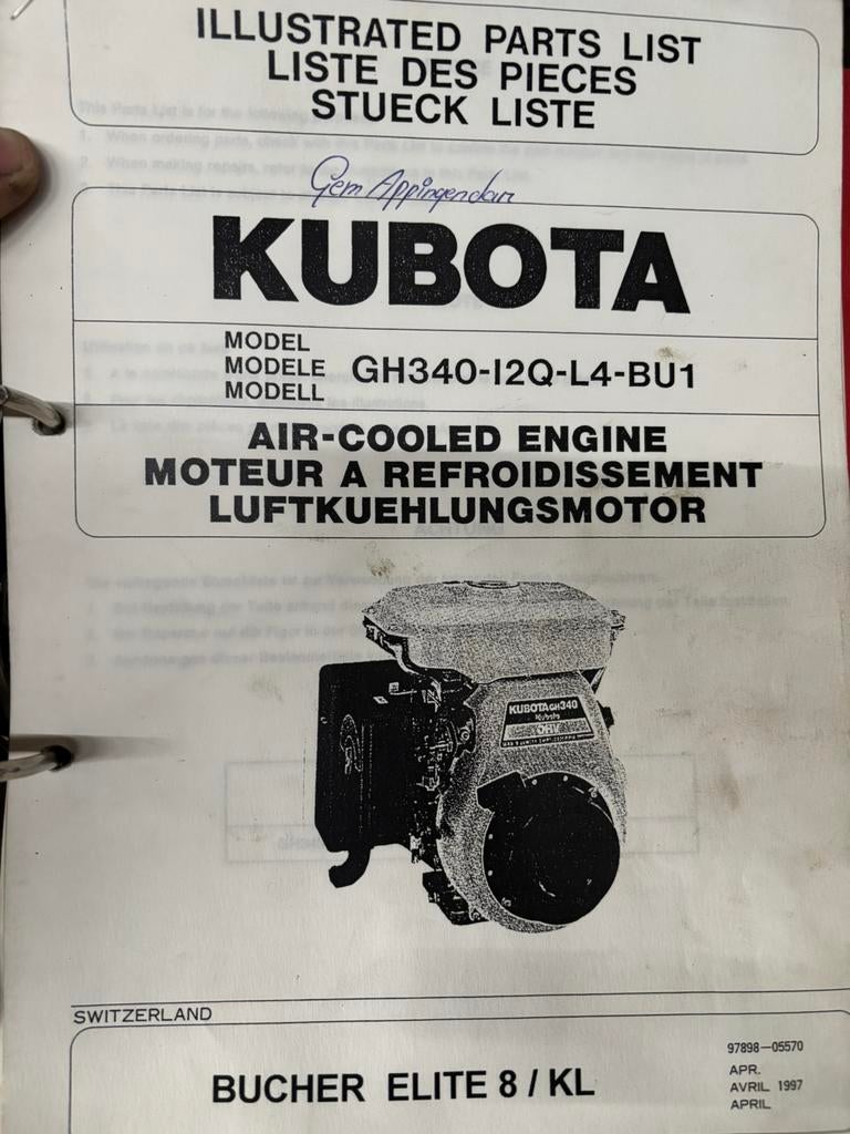 Kubota GH340 motor onderdelenboek, Ophalen of Verzenden, Gelezen