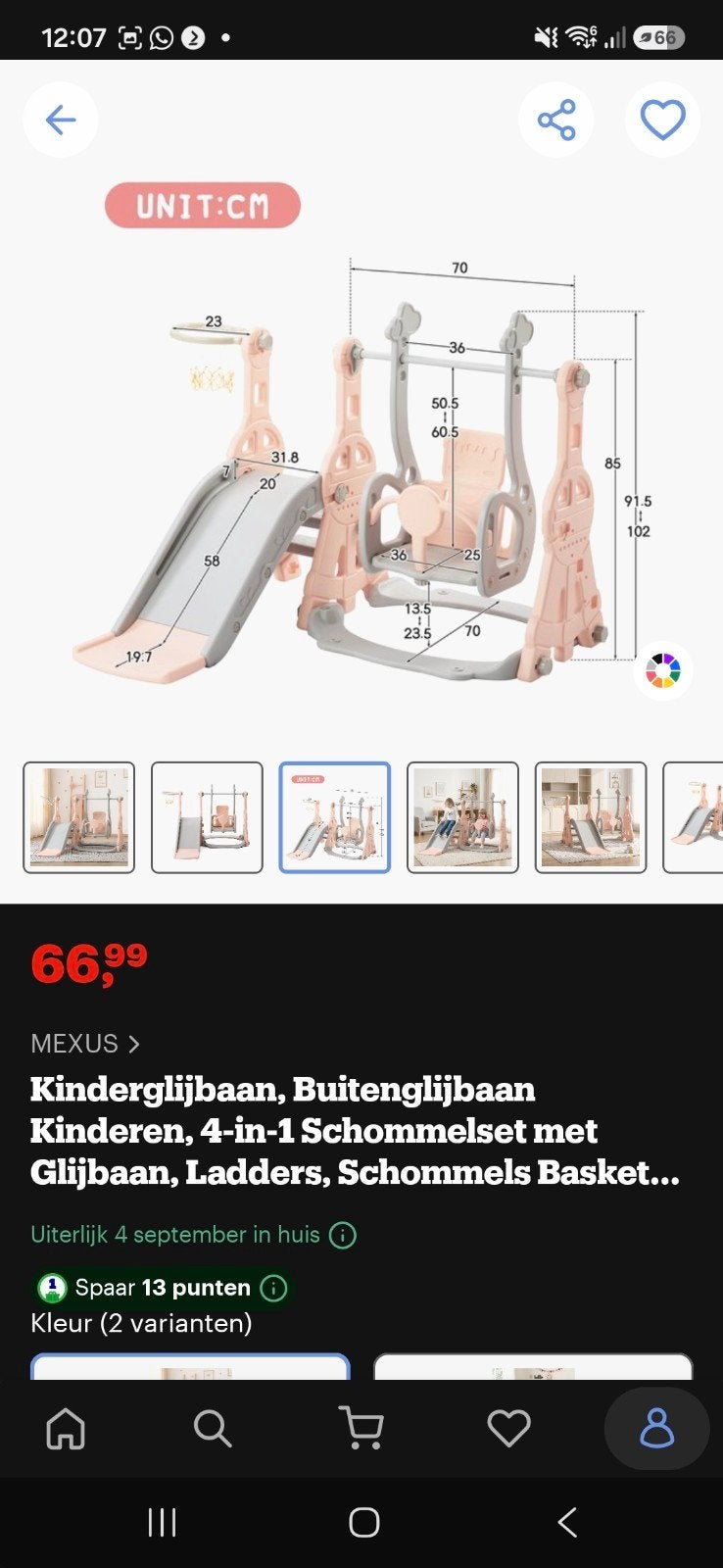 Roze-grijze schommel en glijbaan set, makkelijk te monteren, Ophalen, Gebruikt, Glijbaan
