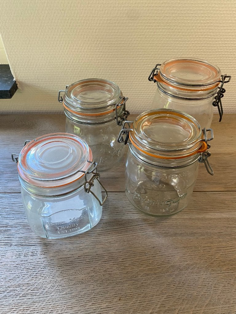 4x Brocante glazen voorraadpotten / Franse beugelpotten, Antiek en Kunst, Ophalen of Verzenden