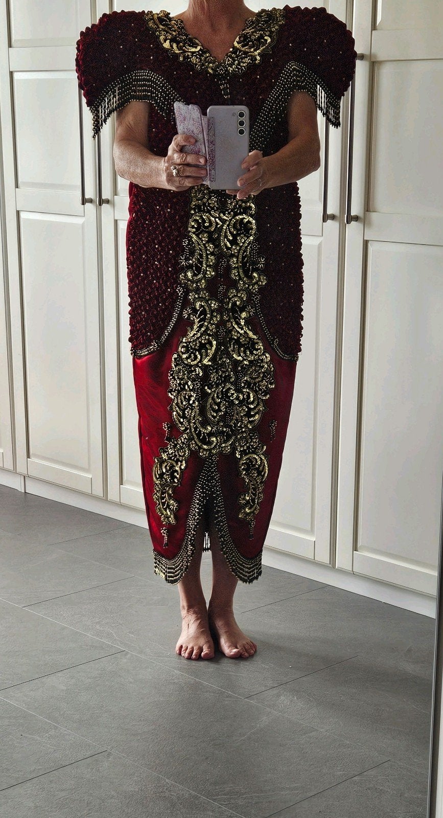 Exclusieve glamour jurk maat 38/40 silk + canadian smock, Maat 38/40 (M), Galajurk, Ophalen of Verzenden, Gedragen