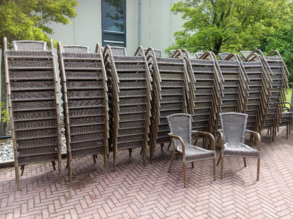 66 nette horeca terrasstoelen-terras stoelen, Ophalen, Gebruikt, Bruin, Vijf, Zes of meer stoelen