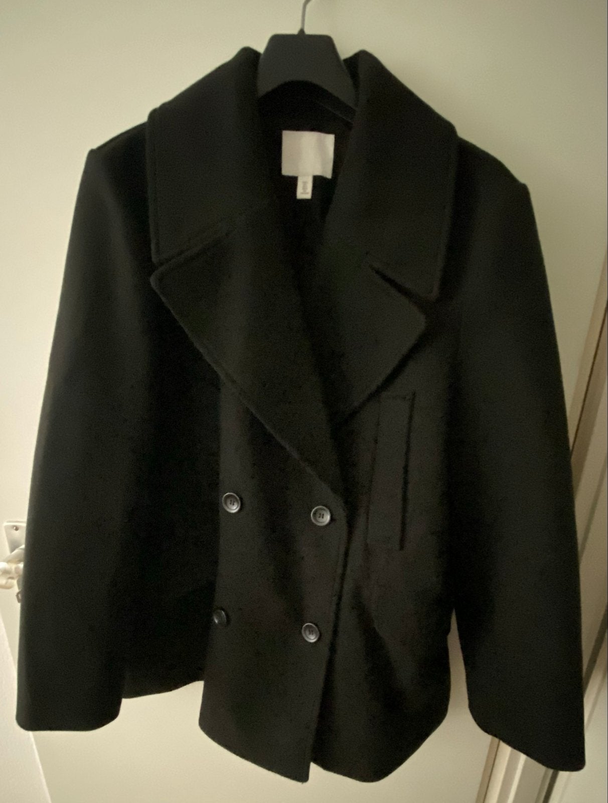 H&M Zwarte peacoat  Maat L, Ophalen, Zo goed als nieuw, Maat 42/44 (L), Zwart
