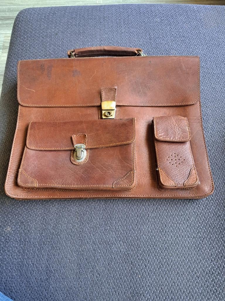 Leren aktetas zeer veelzijdig, 30 tot 40 cm, Bruin, N.b, Aktetas of Boekentas