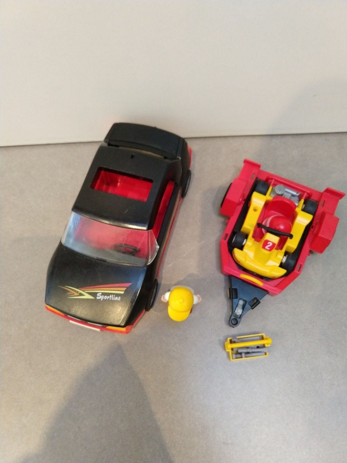 Playmobil Sportline auto met kart en figuur, Ophalen of Verzenden, Gebruikt