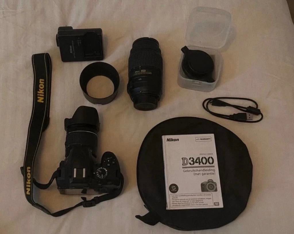 Nikon D3400 + 2 lenzen + complete set, Audio, Tv en Foto, Fotocamera's Digitaal, Spiegelreflex, Ophalen of Verzenden, Zo goed als nieuw