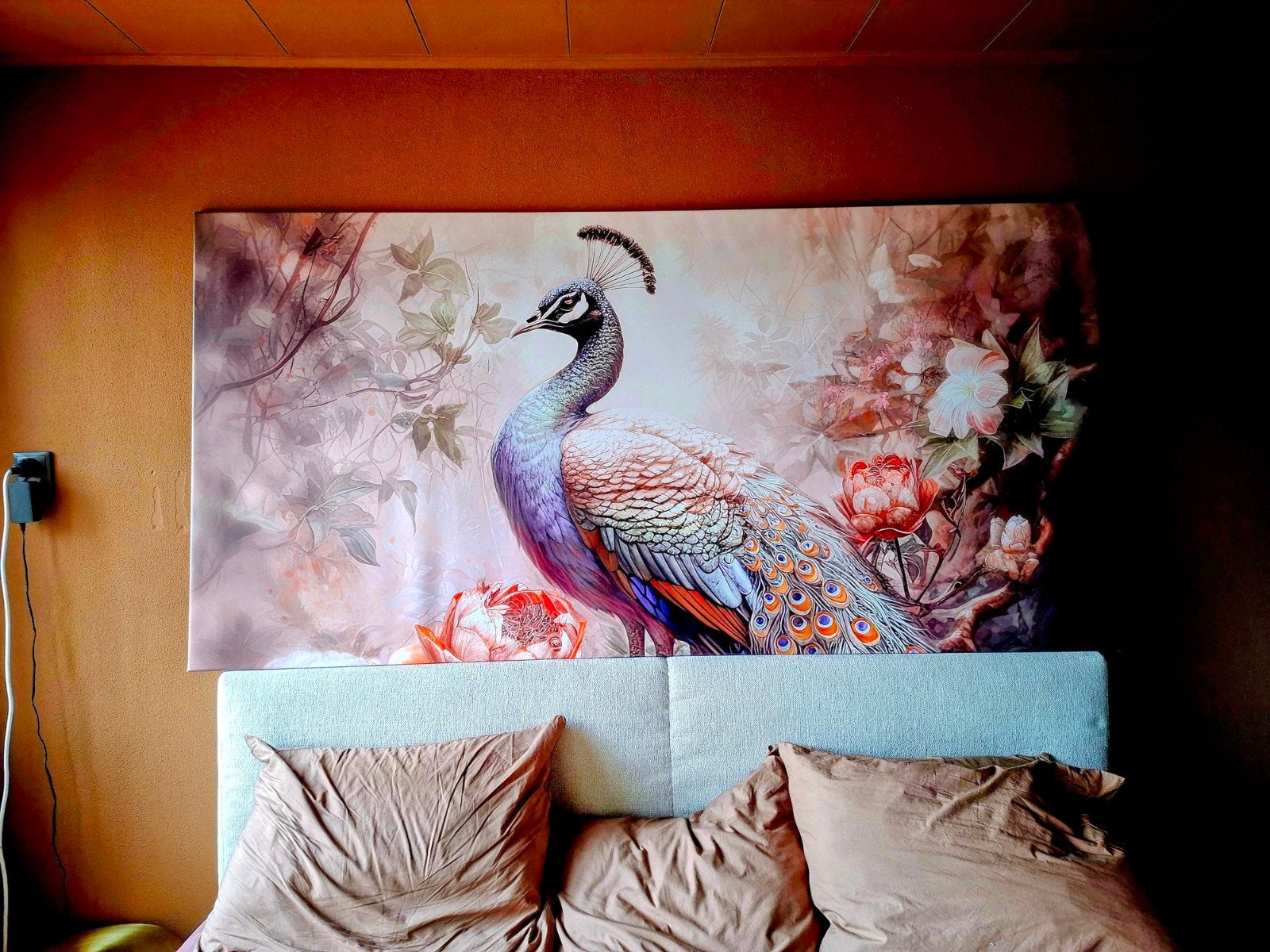 canvas schilderij  pauw,  200/100cm., Ophalen