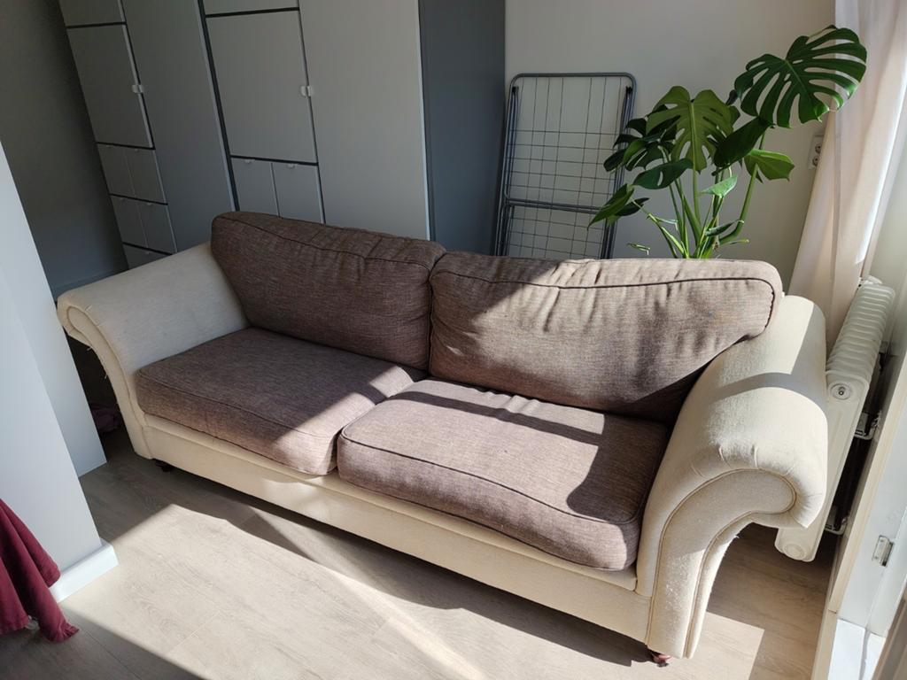 Mooie beige tweepersoons bank, Ophalen, Gebruikt, Tweepersoons, 75 tot 100 cm