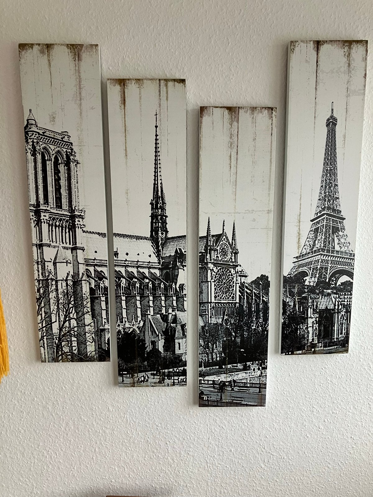 Vierluik Parijs: Eiffeltoren en Notre Dame, 50 – 75, Gebruikt, Ophalen of Verzenden, Print