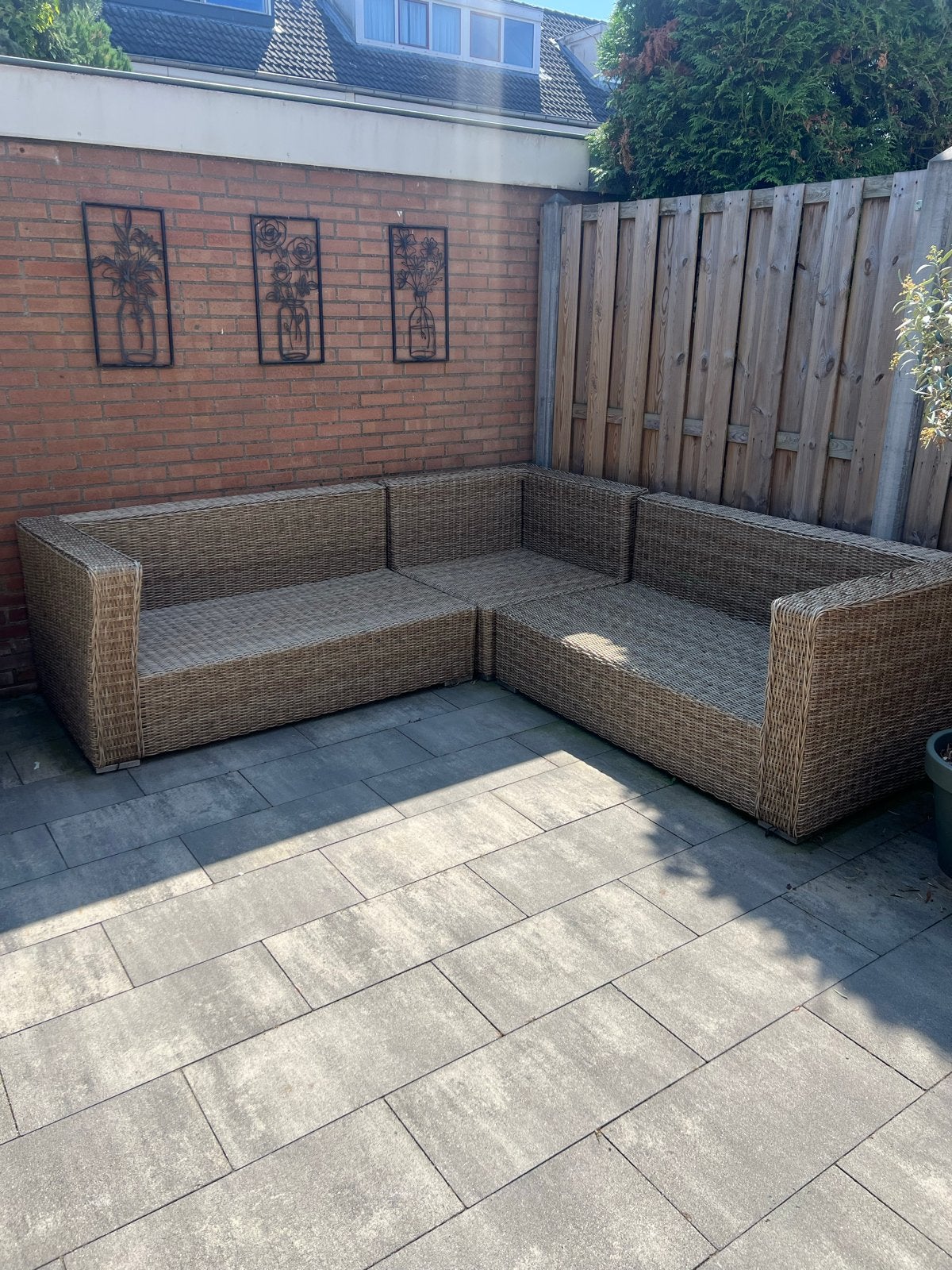 Nette Wicker Tuinbank Hoekbank Zonder Kussens, Ophalen, Gebruikt, Wicker