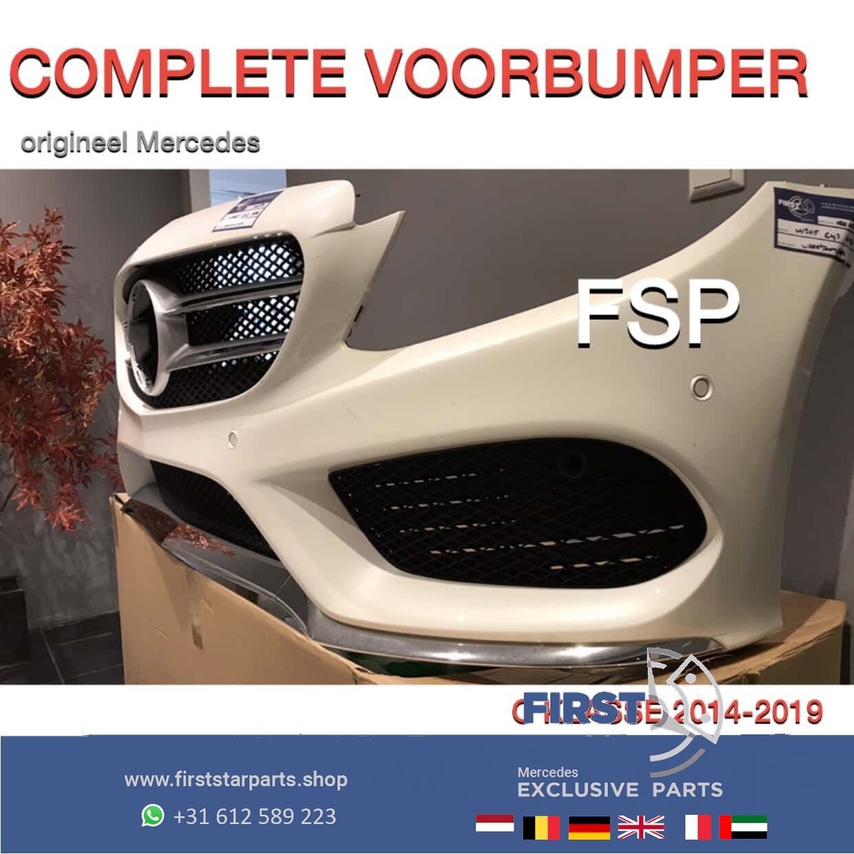 W205 C43 AMG VOORBUMPER WIT COMPLEET Mercedes C Klasse 2014-, Gebruikt, -, Voor, Ophalen of Verzenden