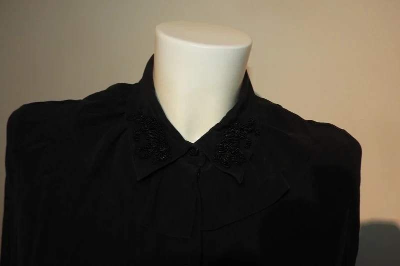 Kenzo x H&M zijde blouse kraagje kralen werkje mt S, Verzenden, Zwart, Kenzo X H&M, Maat 36 (S)