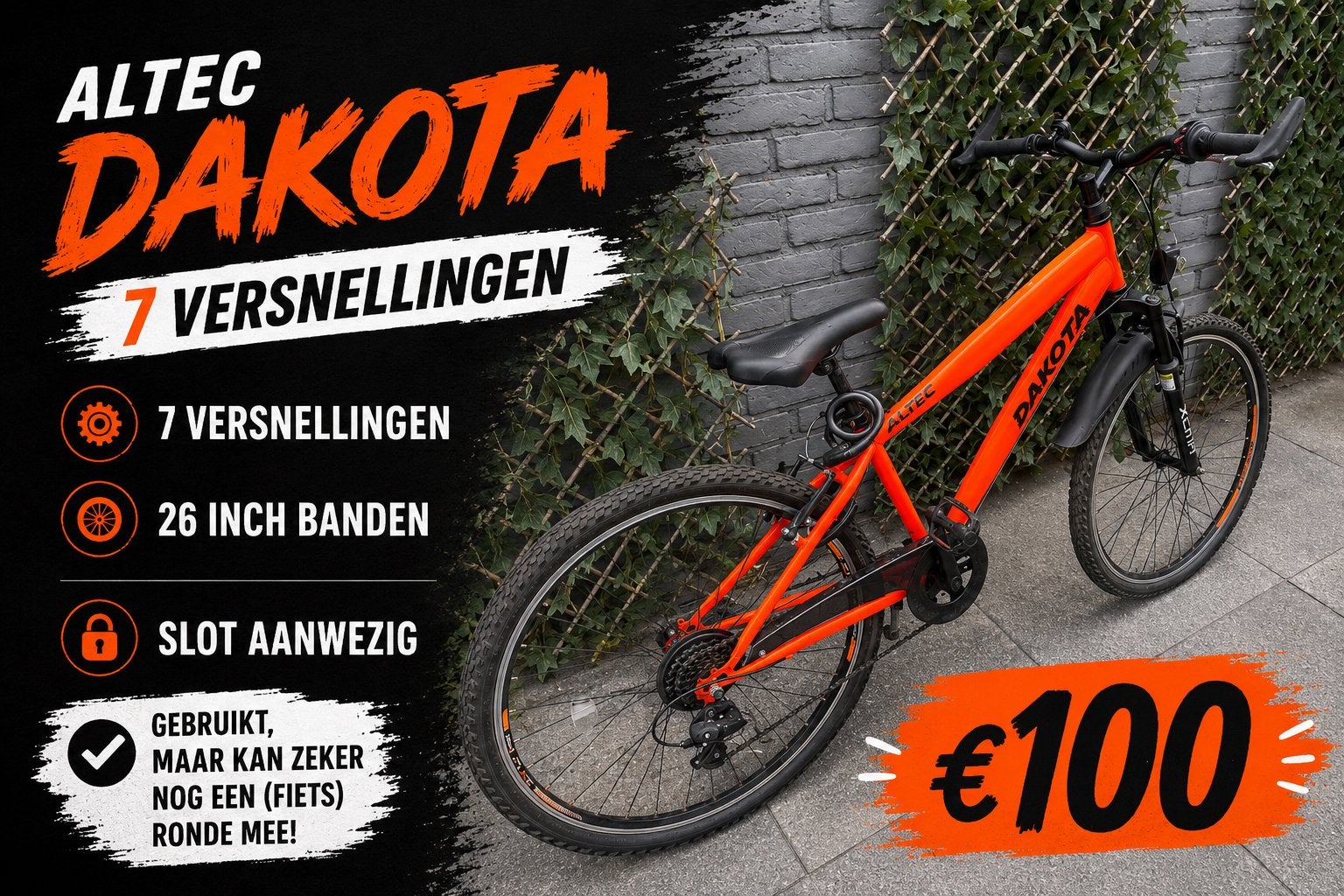 Altec Dakota 7 versnellingen 26 inch oranje kinderfiets, Ophalen, Gebruikt, Velgrem, 20 inch of meer