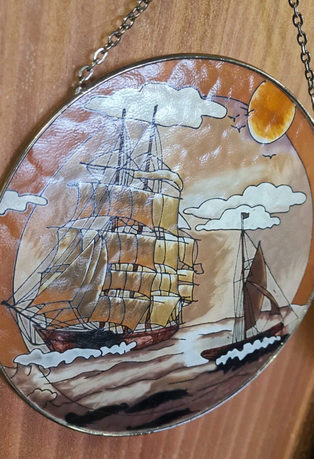 Tiffanie Raamhanger met Zeilschepen - Maritieme Decoratie, Antiek en Kunst, Antiek | Overige Antiek, Ophalen